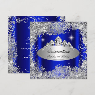 Invitación Fiesta de Quinceañera Tiara Real Azul Plata