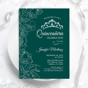 Invitación Fiesta de Quinceanera verde esmeralda