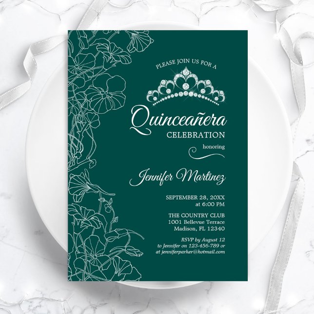 Invitación Fiesta de Quinceanera verde esmeralda (Subido por el creador)