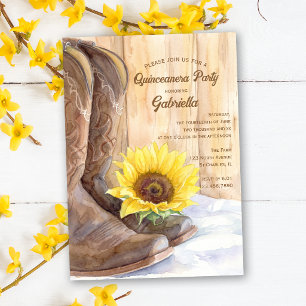 Invitación Fiesta de Quinceañera Western de Girasol y Botas