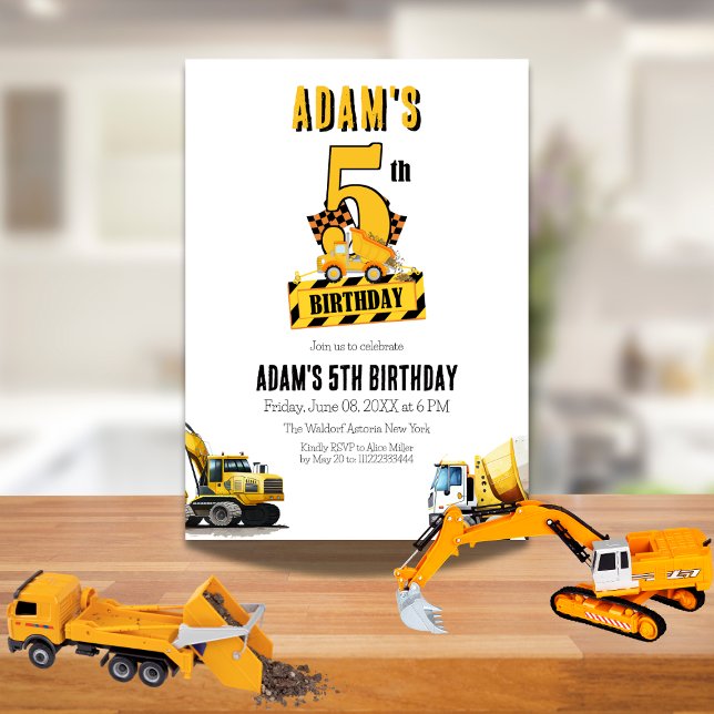 Invitación Fiesta de quinto cumpleaños del camión de volcado  (Subido por el creador)