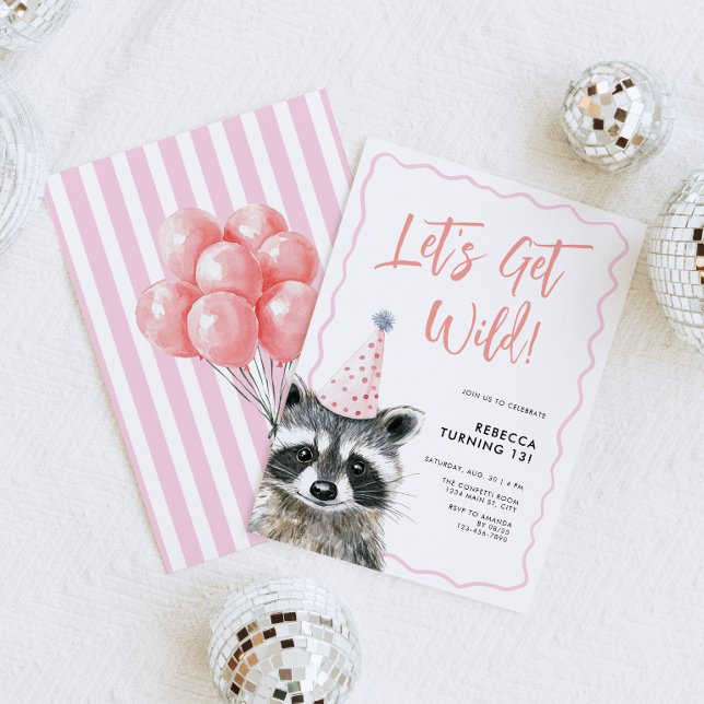 Invitación Fiesta de Raccoon Gorra Vamos a tener un cumpleaño (Let's Get Wild Raccoon Birthday Invite)