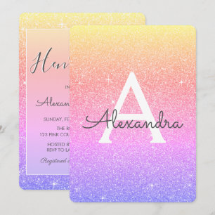Invitación Fiesta de Rainbow Ombre Sparkle Purpurina Hen