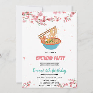 Invitación Fiesta de ramen de dormir bajo flor de cerezo
