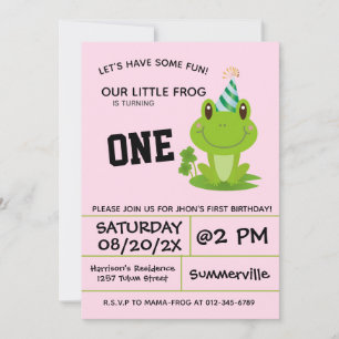 Invitación Fiesta de rana Primer cumpleaños Rosa