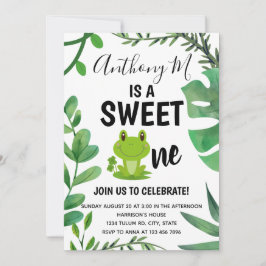 Invitación Fiesta de rana tema de rana de primer cumpleaños