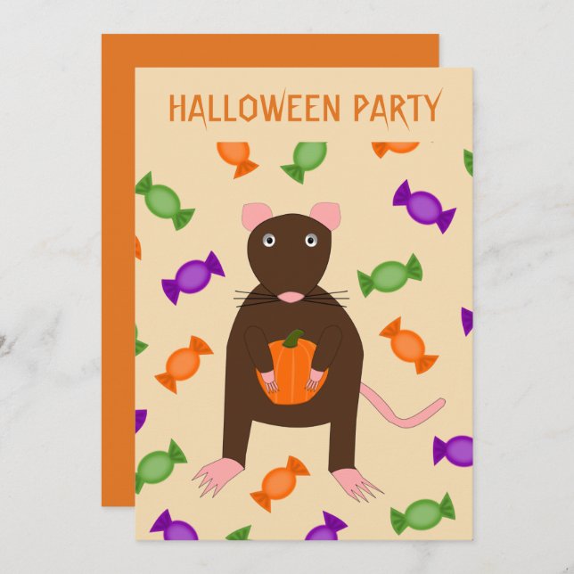 Invitación Fiesta de Rata de Halloween y Personalizado de cal (Anverso / Reverso)