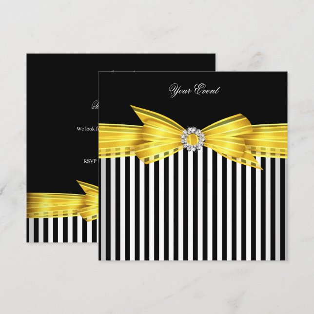 Invitación Fiesta de Raya Amarillo Negro Blanco para Toda Oca (Anverso / Reverso)