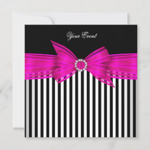 Invitación Fiesta de Raya Negra Blanca Rosa Fuerte para Todas