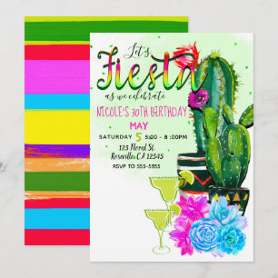 Invitación Fiesta de Rayas Brillantes Cactus y Suculentas Par