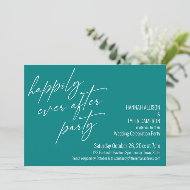 Invitación Fiesta de recepción de boda azul turquesa para sie (Anverso de pie)