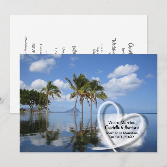 Invitación Fiesta De Recepción De Boda Casada En Mauricio (Anverso / Reverso)