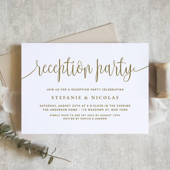 Invitación Fiesta de recepción de boda de caligrafía de oro (Subido por el creador)