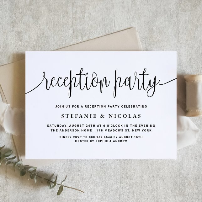 Invitación Fiesta de recepción de boda de caligrafía negra (Subido por el creador)