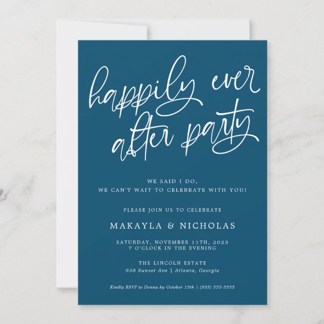 Invitación Fiesta de recepción de boda de Navy Felices para S (Anverso)