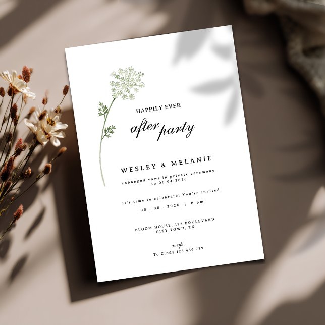 Invitación Fiesta de recepción de boda Floral Happily Ever Af (Floral happily ever after party reception wedding invitation.)