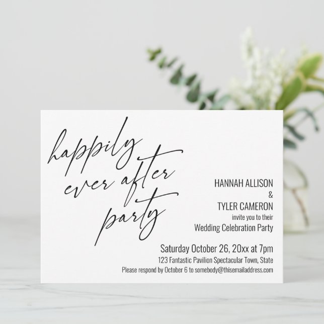 Invitación Fiesta de recepción de boda moderna feliz después  (Anverso de pie)