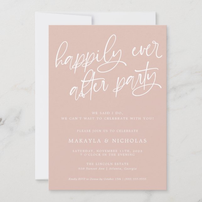 Invitación Fiesta de recepción de boda Pink Happily Ever Afte (Anverso)