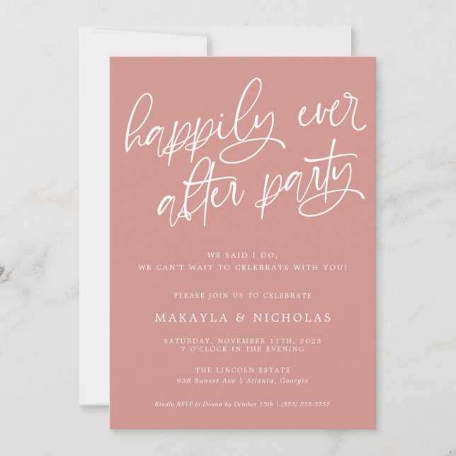 Invitación Fiesta de recepción de boda Pink Happily Ever Afte (Anverso)