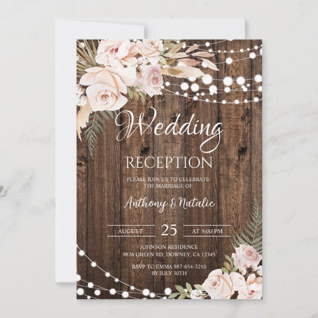 Invitación Fiesta de recepción de boda rústica (Anverso)