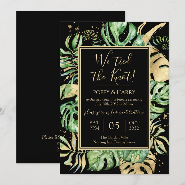 Invitación Fiesta de Recepción de Boda sin Invitados Tropical (Anverso / Reverso)