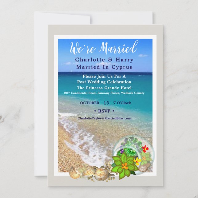 Invitación Fiesta de recepción de poscasamiento auto Sunny Be (Anverso)