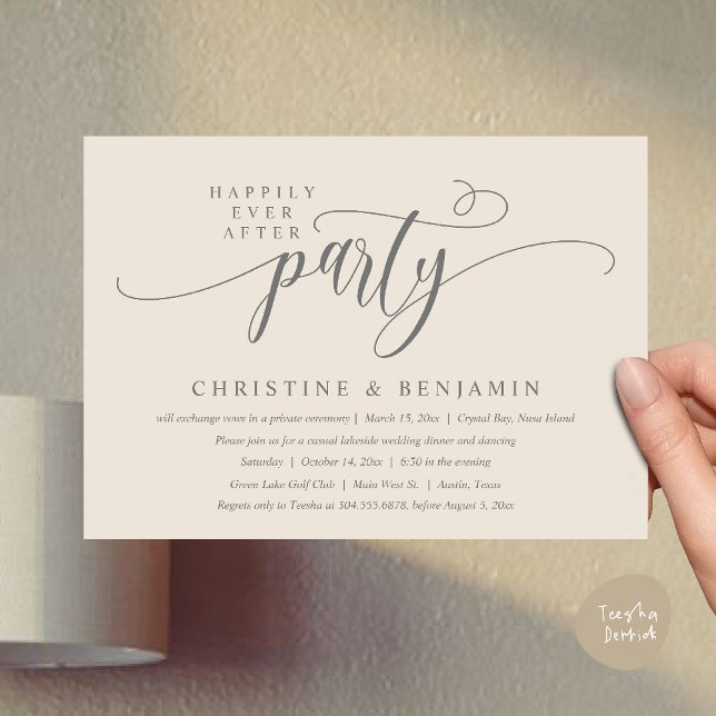 Invitación Fiesta de Recepción Moderna Boho Felices para Siem (Modern Boho Happily Ever After Reception Party Invitation card PDF in classy cream grey)