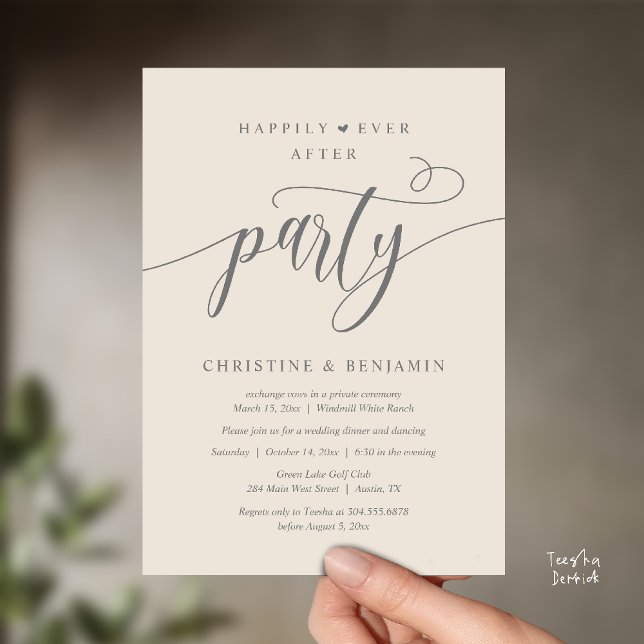 Invitación Fiesta de Recepción Moderna Boho Felices para Siem (Modern Boho Happily Ever After Reception Party Invitation card PDF in classy cream grey)