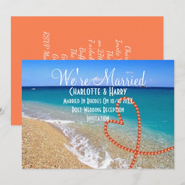 Invitación Fiesta de recepción post boda Sunny Beach Scene (Anverso / Reverso)