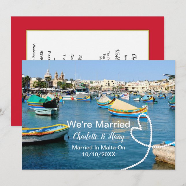 Invitación Fiesta De Recepción Post Wedding Casado En Malta (Anverso / Reverso)