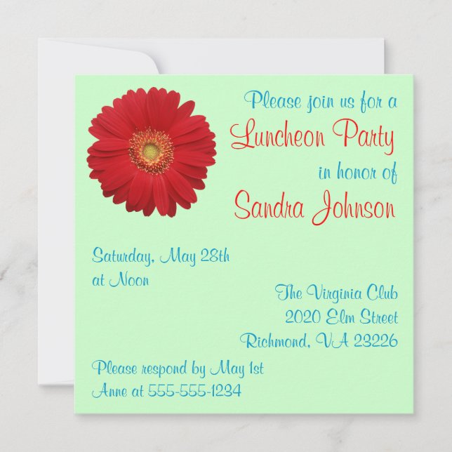 Invitación Fiesta de Red Daisy Luncheon (Anverso)