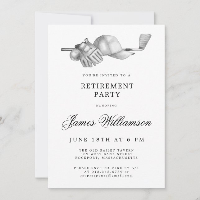 Invitación Fiesta de reducción de temas de golf Blanco negro (Anverso)