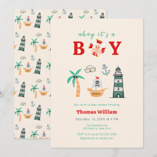 Invitación Fiesta de regalos para bebé náutica: Farolito de b