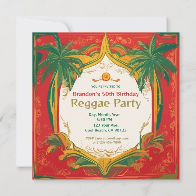 Invitación Fiesta de Reggae de Palmas Florales Personalizable (Anverso)