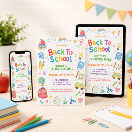 Invitación Fiesta de Regreso a Clases con Acuarela Colorida