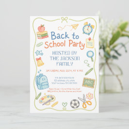 Invitación Fiesta de Regreso a Clases con Dibujos Adorables