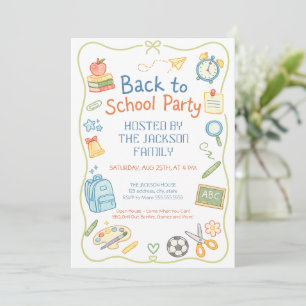 Invitación Fiesta de Regreso a Clases con Dibujos Adorables