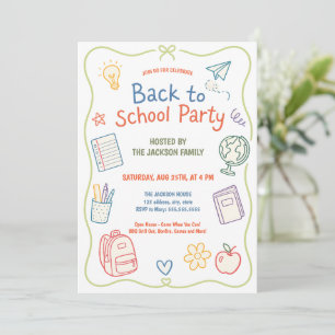 Invitación Fiesta de Regreso a Clases con Garabatos Pastel