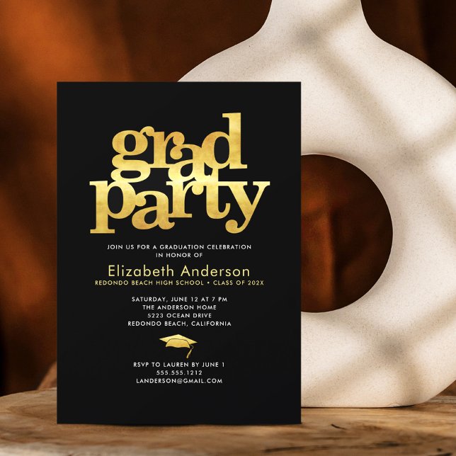 Invitación Fiesta de Relieve metalizado dorado negro tipograf (Subido por el creador)