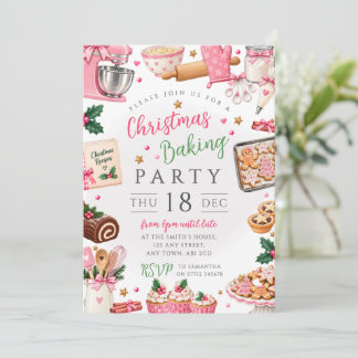 Invitación Fiesta de repostería de Navidad rosa y golosinas d