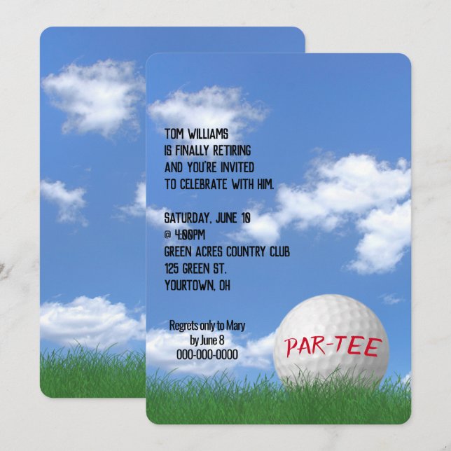 Invitación Fiesta de retiro Bola de Golf en la hierba (Anverso / Reverso)