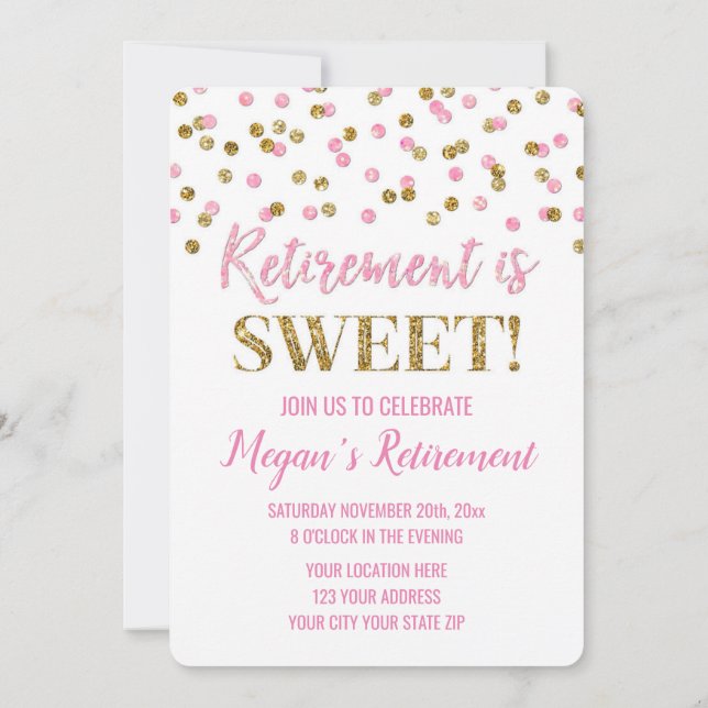 Invitación Fiesta de retiro confetti Purpurina Rosa (Reverso)