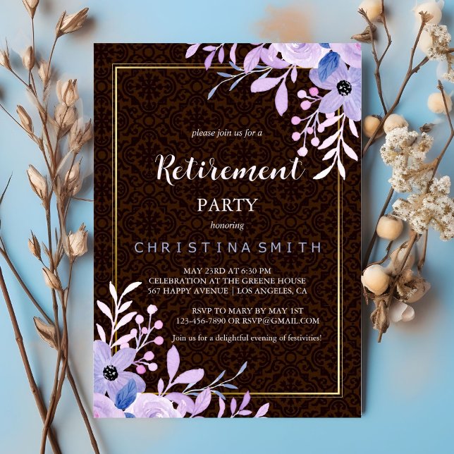 Invitación Fiesta de retiro de acuarela de Pastel floral rúst (Rustic Floral Pastel Watercolor Retirement Party)