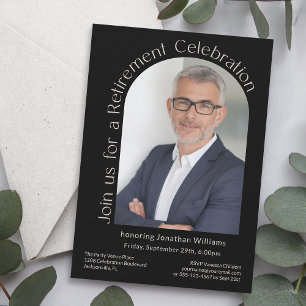 Invitación Fiesta de retiro de arco fotográfico simple negro