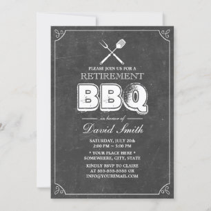 Invitación Fiesta de retiro de barbacoa Vintage Framed Chalkb