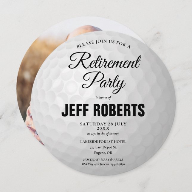 Invitación Fiesta de retiro de bolas de golf - Circular fotog (Anverso / Reverso)
