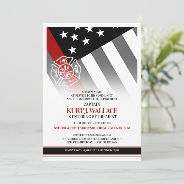 Invitación Fiesta de Retiro de Bomberos (Anverso de pie)