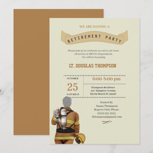 Invitación Fiesta de retiro de bomberos de Beige (Anverso / Reverso)