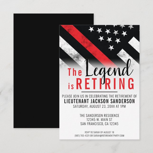 Invitación Fiesta de retiro de bomberos de la línea roja delg (Anverso / Reverso)