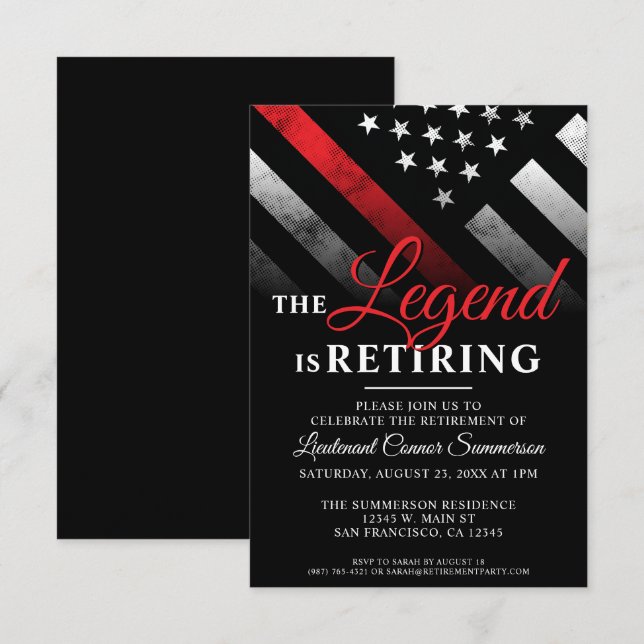 Invitación Fiesta de retiro de bomberos delgado de la línea r (Anverso / Reverso)